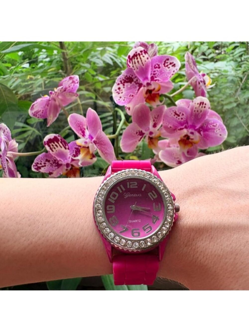 y2k pink jelly rhinestone watch